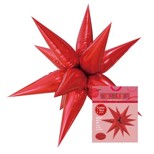 starburst foil balloon, red starburst balloon 70cm, glitz starburst balloon 70cm, metallic red balloon 70cm, birthday party decoration, anniversary celebration balloon, wedding décor balloon, milestone event balloon, self-sealing foil balloon, reusable party balloon, festive event decoration.