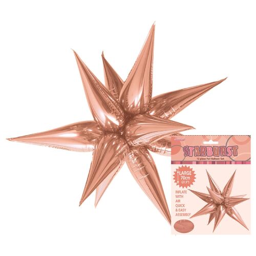 starburst foil balloon, rose gold starburst balloon, glitz starburst balloon 70cm, rose gold party balloons, helium foil balloon 70cm, self-sealing party balloon, reusable foil balloon, rose gold event balloon, elegant foil balloon, wedding party foil balloon, metallic rose gold balloon, balloon decoration, birthday party decoration, party balloon bouquet.