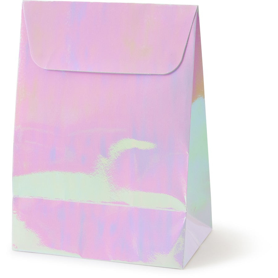 Iridescent party favour bags, paper party bags 10 pack, treat bags for parties, customisable party bags, gift bags for events, party supplies, small paper gift bags, iridescent treat bags, flat-packed paper bags, DIY party favour bags, adhesive closure gift bags, lollie bags for parties, eco-friendly party bags, wedding party favour bags, baby shower treat bags.