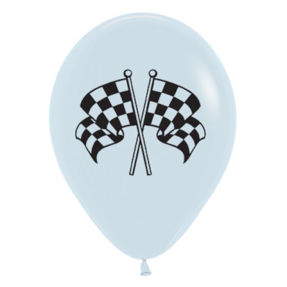 Light blue balloon with crossed checkered flags on a white background