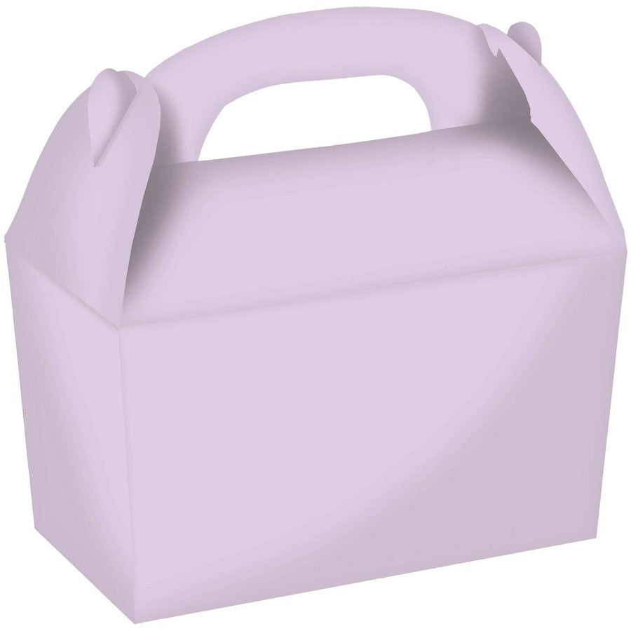 pastel lilac gable boxes, party favour boxes, treat boxes for parties, gift boxes for events, customisable party boxes, lilac themed party supplies, cardboard gable boxes, 15cm x 17.5cm x 10cm party boxes