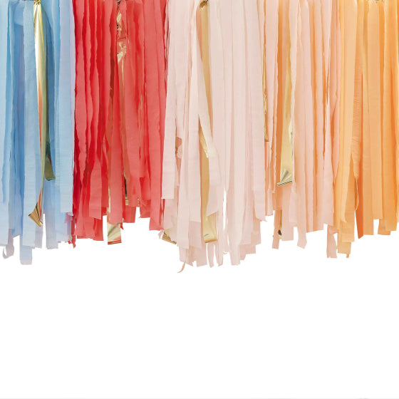 pastel rainbow ceiling streamers, muted pastel streamers, Ginger Ray backdrop streamers, pastel party streamers, 200m party streamers, gold and pastel streamers, rainbow backdrop streamers, crepe paper streamers, event ceiling decorations, pastel streamers with mesh, hanging party decorations, pastel baby shower decorations, colourful event backdrop, party streamers with gold accents, birthday party ceiling decorations, pastel crepe streamers Australia, pastel rainbow party supplies, peach and pink streamer