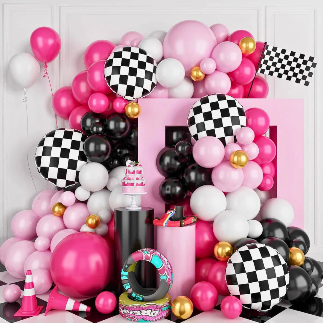 Anagram foil checkerboard balloon, 18 inch checkerboard balloon, foil balloon 45cm, party balloons, checkerboard balloon, black and white balloon, event balloons, foil party balloon, stylish party balloons, birthday balloons, race car themed balloon, race car party decoration