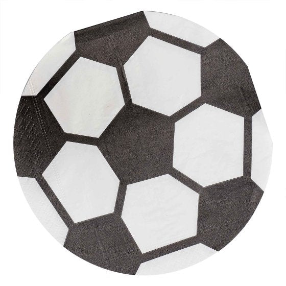 soccer shaped napkins, soccer ball napkins, soccer party napkins, disposable soccer napkins, 14.5cm round napkins, kids soccer party tableware, sports theme napkins