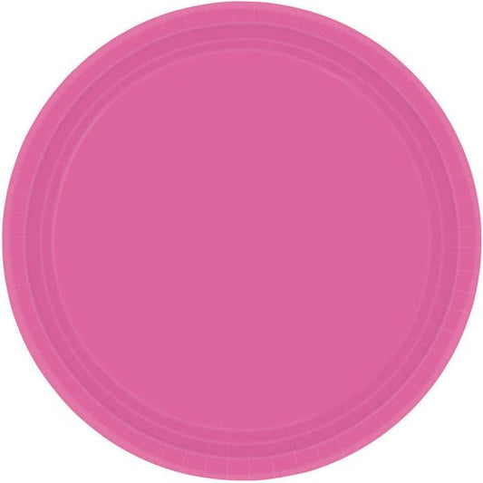 Bright Pink Round Paper Amscan Plates | 20 Pack (23cm & 17cm)