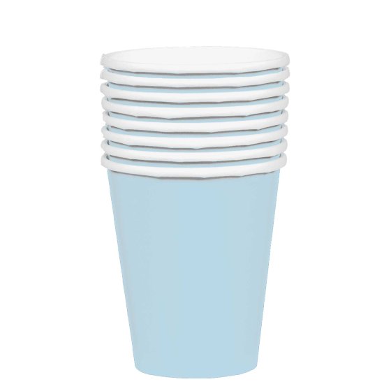 Amscan pastel blue paper cups, disposable paper cups, 354ml party cups, coated paper cups, pastel blue event drinkware, paper cups for cold drinks, bulk paper cups