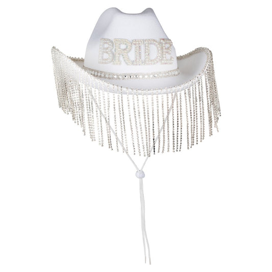 bride cowgirl hat, white bridal cowboy hat, hen party bride hat, western hen do accessories, diamante tassel bride hat, cowgirl wedding hat, white bride party hat, embellished bride hat, bride to be cowboy hat, hen night accessories Australia, bachelorette party hat, honeymoon hat for bride, bridal statement hat, bride fancy dress hat, bride hat with tassels, bride Western hat, white hat for hen party, stylish bride party wear, bride hat one size, photo-worthy bride accessories