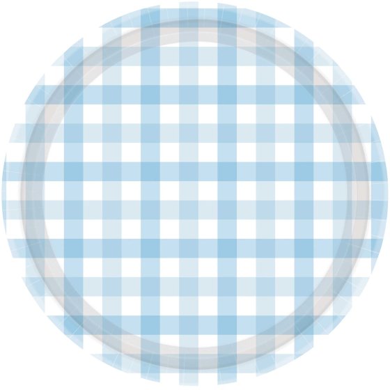 Amscan gingham paper plates, pastel blue paper plates, round paper plates, picnic plates, party plates, blue disposable plates, 23cm plates, 17cm plates, blue gingham plates, birthday party supplies, picnic party supplies, kids' party tableware, disposable plates for events, gingham paper plates Australia, pastel blue paper plates for birthdays, lightweight party plates, Amscan tableware, blue picnic plates, 8-pack gingham plates, gingham design disposable plates.