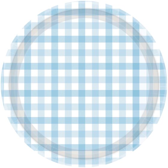 Amscan gingham paper plates, pastel blue paper plates, round paper plates, picnic plates, party plates, blue disposable plates, 23cm plates, 17cm plates, blue gingham plates, birthday party supplies, picnic party supplies, kids' party tableware, disposable plates for events, gingham paper plates Australia, pastel blue paper plates for birthdays, lightweight party plates, Amscan tableware, blue picnic plates, 8-pack gingham plates, gingham design disposable plates.