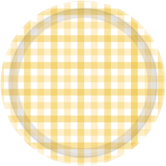 Amscan gingham paper plates, pastel yellow paper plates, round paper plates, picnic plates, party plates, yellow disposable plates, 23cm plates, 17cm plates, yellow gingham plates, birthday party supplies, picnic party supplies, kids' party tableware, disposable plates for events, gingham paper plates Australia, pastel yellow paper plates for birthdays, lightweight party plates, Amscan tableware, yellow picnic plates, 8-pack gingham plates, gingham design disposable plates.