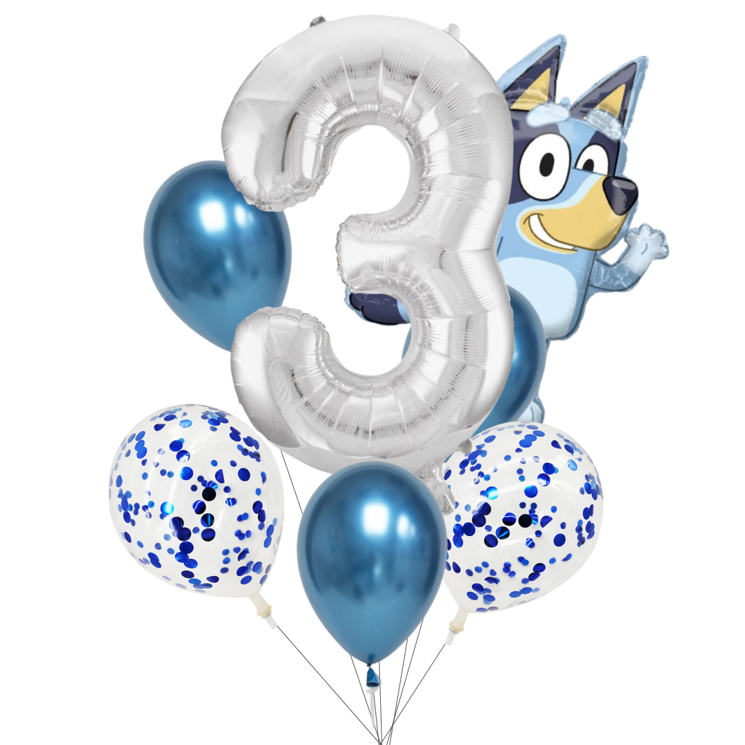 Bluey Balloon Party Bundle | Bluey Foil Balloon, Metallic & Confetti Balloons, Number Foil