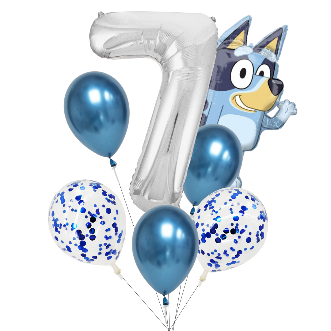 Bluey Balloon Party Bundle | Bluey Foil Balloon, Metallic & Confetti Balloons, Number Foil