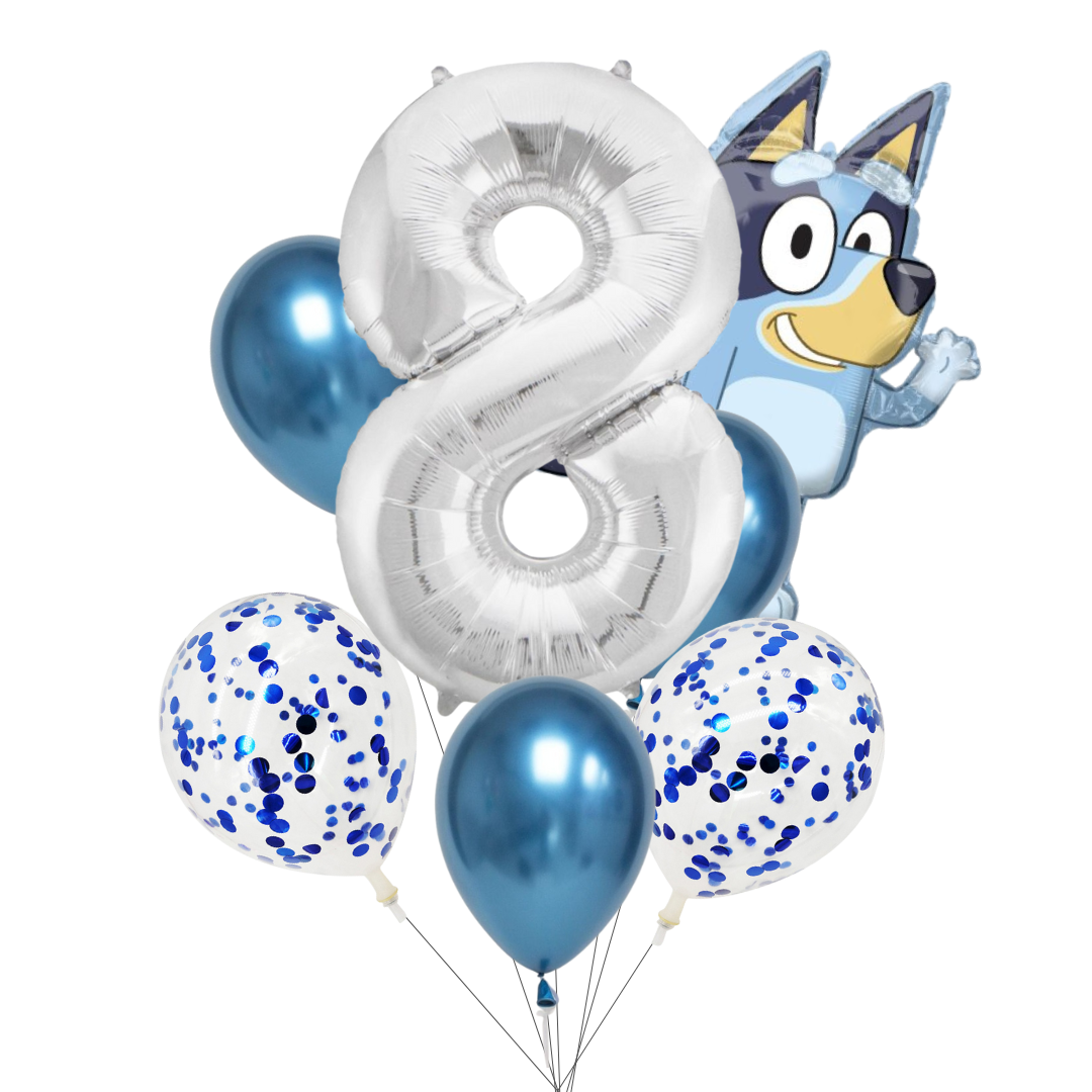 Bluey Balloon Party Bundle | Bluey Foil Balloon, Metallic & Confetti Balloons, Number Foil