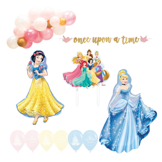 Disney Princess party supplies bundle with banner, balloons, cake decorating kit and décor for kids’ birthday celebration