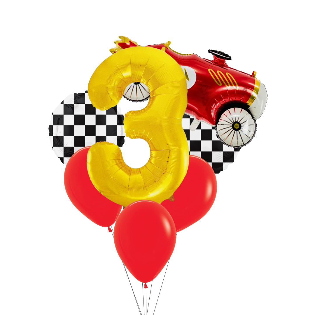 Race Car Balloon Set– Red Car, Checkerboard & Number Balloons