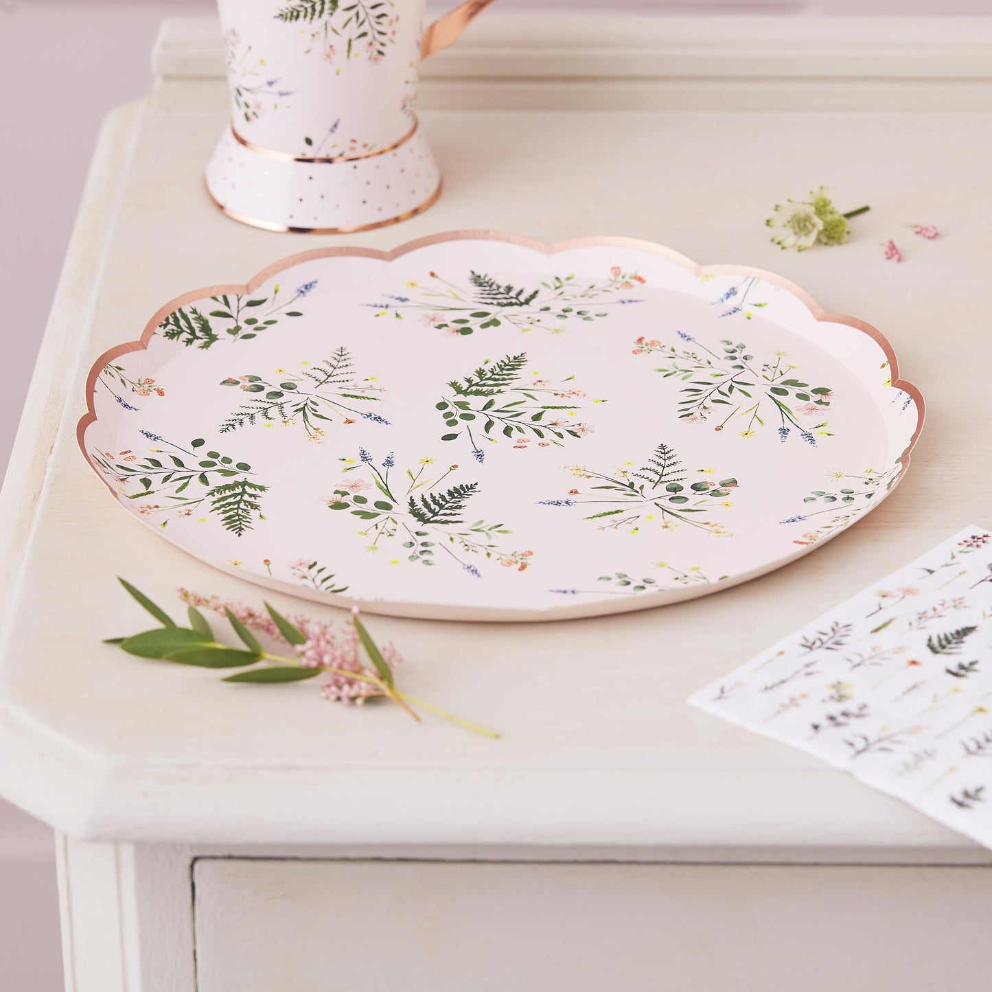 floral paper plates, foiled paper plates, tea party plates, scalloped paper plates, floral party plates, afternoon tea plates, decorative paper plates, paper plates for tea parties, garden party plates, bridal shower plates, party plates with floral design, elegant paper plates, floral themed party supplies, scalloped edge plates, 8 pack paper plates, elegant tableware for parties, stylish paper plates, eco-friendly paper plates, foil paper plates, delicate foliage plates, party plates for celebrations.