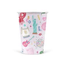 Taylor Swift paper cups, 10.5 oz (310 mL) paper cups, light purple party cups, Swiftie party supplies, eras tour-themed cups, Taylor Swift icons cups, Red heart glasses cup, 1989 Statue of Liberty cup, Reputation snake cup, Midnight lighter cup, Taylor Swift birthday party, Cornelia Street party supplies, Shake It Off party decor, matte paper cups, Taylor Swift-themed tableware.