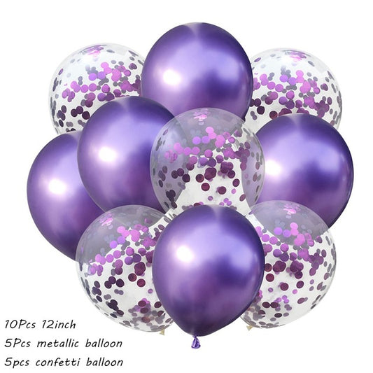 purple confetti balloons, metallic purple balloons, purple latex balloons, party balloons set, helium balloons, air-filled balloons, birthday decorations, wedding balloons, baby shower balloons, anniversary decorations, bridal shower balloons, engagement party balloons, gender reveal balloons, kids party balloons, purple party decor, premium quality balloons, biodegradable latex balloons, pre-filled confetti balloons, easy inflation balloons, purple theme party decorations