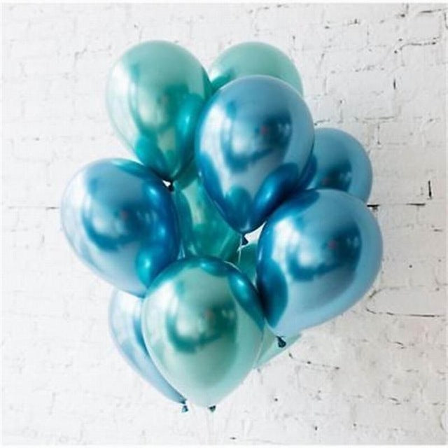 Set of 10 Metallic Latex Balloons - Blue and Green-Metallic Balloons-Decoren