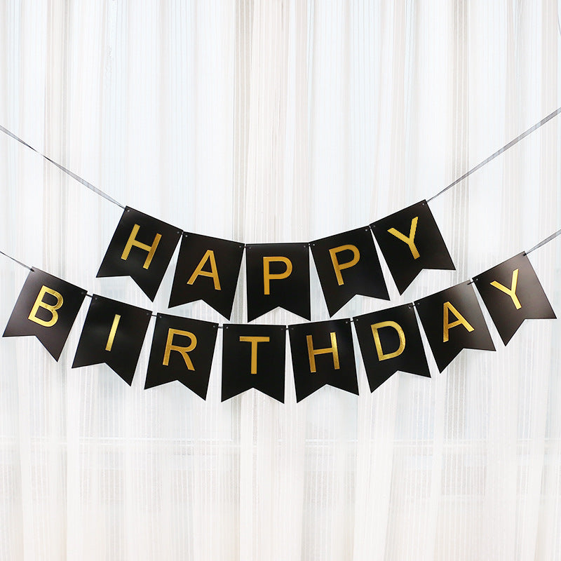 Black Happy Birthday Banner with Gold Letters-Birthday Banner-Decoren