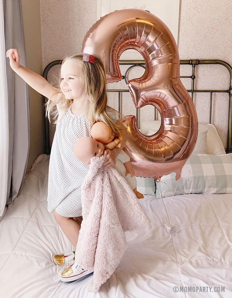 40 inches Number 3 foil Balloon - Rose Gold-Balloons-Decoren