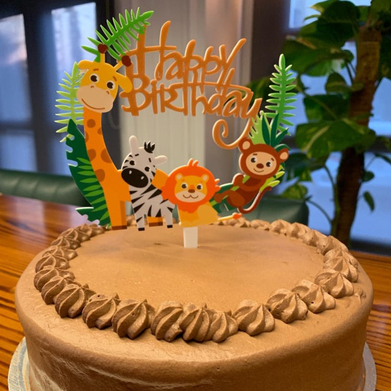 Jungle Animal Happy Birthday Cake Topper