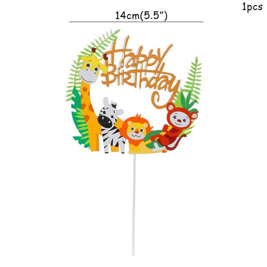 Jungle Animal Happy Birthday Cake Topper