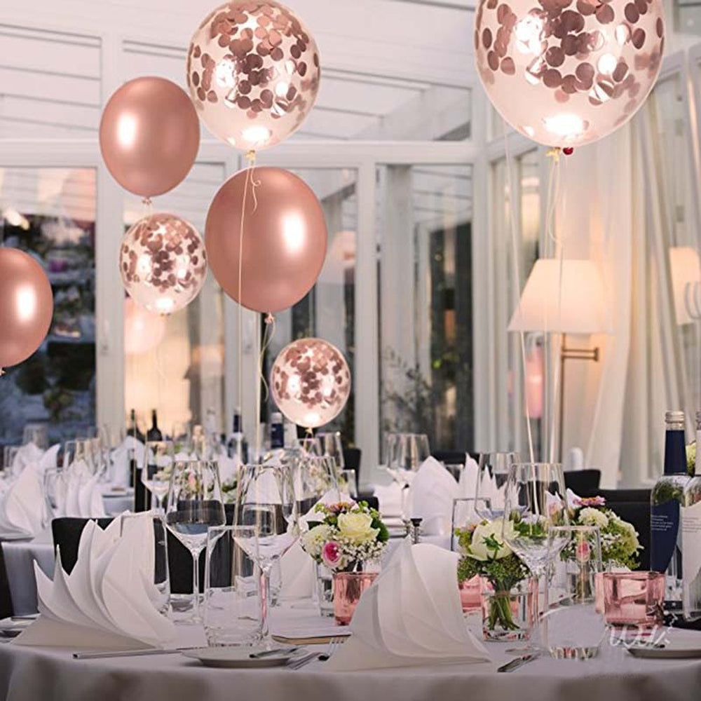 rose gold balloons, rose gold confetti balloons, metallic rose gold balloons, rose gold latex balloons, 12-inch rose gold balloons, rose gold party decorations, rose gold birthday balloons, rose gold baby shower balloons, rose gold wedding balloons, rose gold anniversary balloons, helium rose gold balloons, air-filled rose gold balloons, rose gold balloon bouquet, premium latex balloons, rose gold event decor