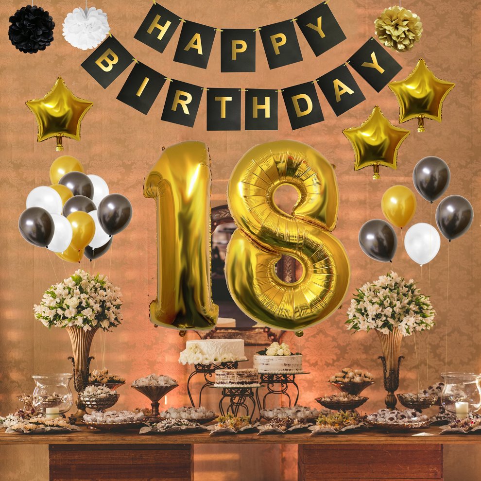 Black Happy Birthday Banner with Gold Letters-Birthday Banner-Decoren