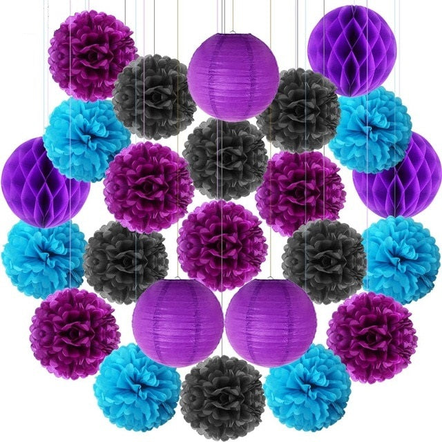 paper pom-poms, paper lanterns, pom-pom decoration set, hanging party decorations, DIY party decor, birthday party decorations, wedding decorations, baby shower decor, event decorations, biodegradable party decor, ceiling decorations, backdrop decorations, Brisbane party supplies, Gold Coast party decorations, Australia event decor, QLD party supplies, hanging lanterns, tissue paper pom-poms, party decor set, engagement party decorations