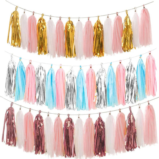 paper tassel garland, foil tassel garland, party tassel decorations, DIY tassel garland, birthday party tassels, wedding tassel decor, baby shower tassels, gender reveal tassel garland, anniversary party decorations, festive tassel banner, hanging party tassels, premium tassel garland, colorful tassel decorations, indoor party decor, outdoor party garland, gold tassel garland, elegant party decorations, tassel banner for events, high-quality party tassels, Brisbane party decorations, Gold Coast party suppli