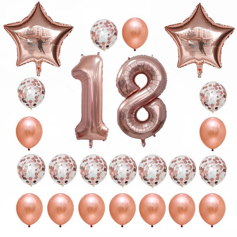 Rose Gold Number Birthday Balloons Set