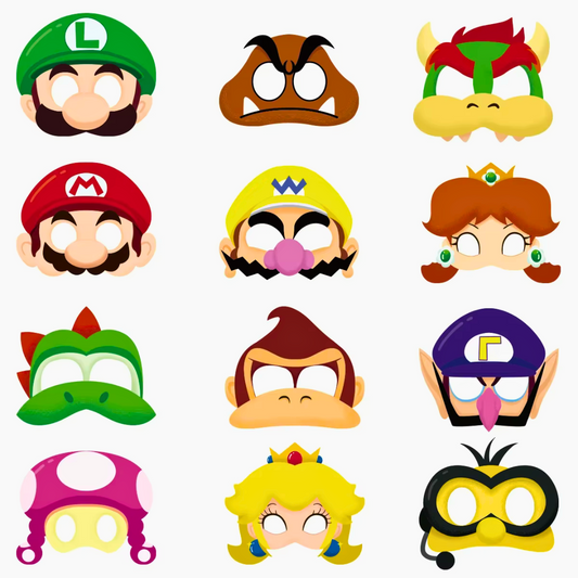 super mario party masks 12 pack, mario character masks for kids, mario dress up party supplies, gaming party masks super mario, super mario birthday photo props, easy to assemble mario masks with elastic, 16.5cm x 13cm super mario masks, party masks for boys mario theme, kids dress up mario character masks, super mario birthday costume accessories, mario masks brisbane party supplies, gold coast super mario masks pack, sunshine coast mario party costumes, nintendo mario dress-up masks, super mario kids part