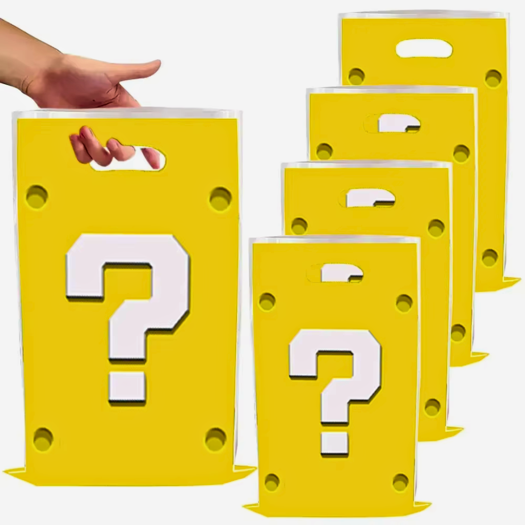 super mario party bags mystery block, super mario loot bags 10 pack, mario party favour bags plastic, mystery box party bags 17cm x 25cm, super mario party supplies australia, mario party bags brisbane gold coast, sunshine coast super mario plastic bags, super mario gift bags for kids birthday, gaming party bags mario theme, nintendo mario party supplies, super mario yellow question block bags, australian super mario loot bags plastic, kids gaming birthday favour bags, plastic party bags mario theme, 10 pac