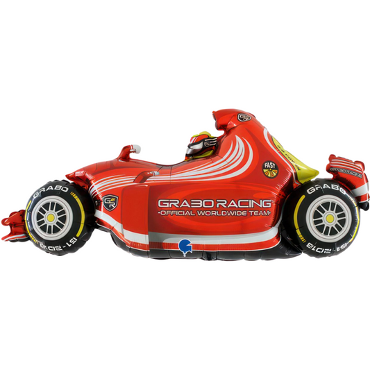 Grabo foil race car balloon, speedy race car balloon, 42 inch race car balloon, foil shape balloon 107cm, race car themed balloon, large race car balloon, birthday party balloon, race car event decoration, speedy race car foil balloon