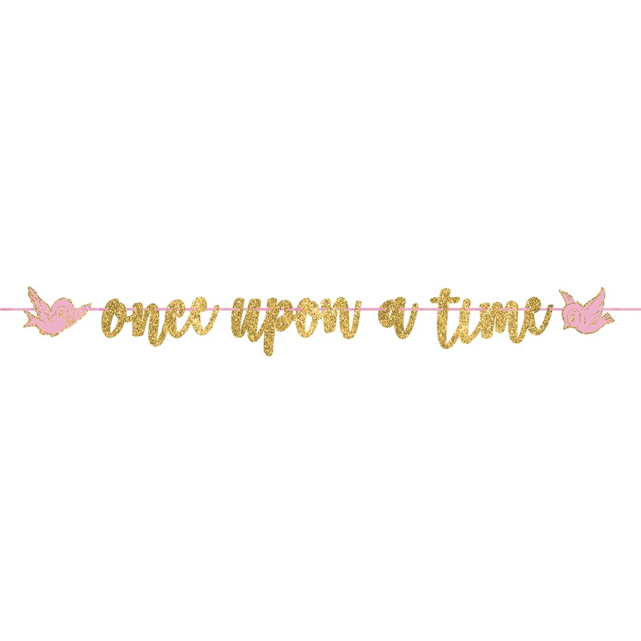 Disney Princess glitter banner, Once Upon A Time party banner, gold glitter letter banner, princess party decoration, Disney birthday decor, fairytale theme banner