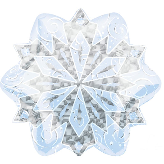 snowflake foil balloon, holographic balloon, white and silver balloon, reusable foil balloon, winter party decoration, festive balloon