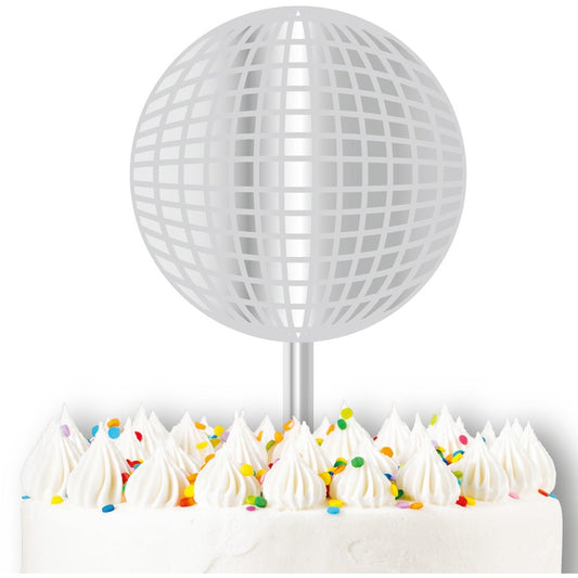 Acrylic 2D Disco Ball Cake Topper, disco party cake topper, 9cm disco ball topper, acrylic cake decorations, 70s disco cake topper, silver disco ball cake topper, party cake accessories, disco-themed birthday cake decor, reflective acrylic cake topper, disco party supplies, funky cake decorations, glittery disco ball topper, party decor for disco events, 2D acrylic cake toppers.