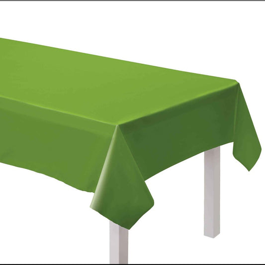 Amscan paper tablecover kiwi, green paper tablecover, disposable tablecover 1.37m x 2.74m, party tablecover, eco-friendly table cover, solid colour tablecover, event table decor, birthday party tablecloth