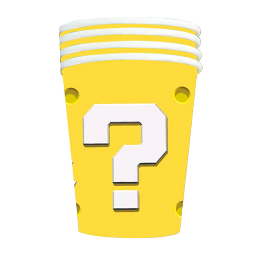 super mario paper cups 5 pack, mystery block cup 266ml, brick paper cup mario theme, mario party cups australia, disposable paper cups gaming theme, mario brothers birthday supplies, recyclable super mario cups, kids gaming party cups mario, juice cups brick and mystery block, mario party drinkware for kids, paper cups 266ml mario birthday, eco friendly mario theme party cups, mario paper cups brisbane gold coast, luigi and mario birthday party cups, 5 pack paper cups super mario design, mystery block party