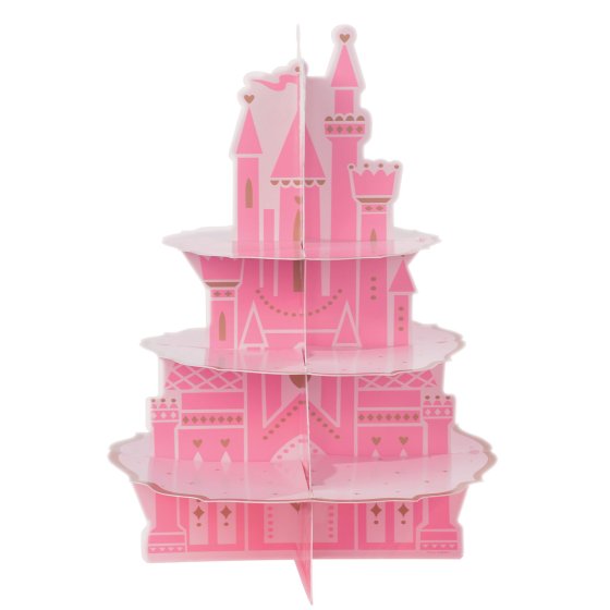Disney Princess cupcake stand, castle treat stand, Disney Princess party decoration, pink cupcake display, 3-tier treat stand, Disney Princess birthday supplies, Once Upon A Time party stand, Disney Princess cake stand, princess-themed dessert display, fairytale party decorations