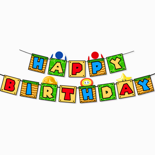 super mario happy birthday banner, mario themed birthday party banner, gaming birthday decorations, super mario birthday bunting australia, reusable happy birthday mario banner, kids gaming birthday party decor, mario themed decorations brisbane, gold coast mario birthday supplies, sunshine coast kids party banner, cardstock happy birthday sign mario, red and blue mario party banner, super mario birthday party decorations, mario bunting banner for children, australian mario party theme banner, happy birthda