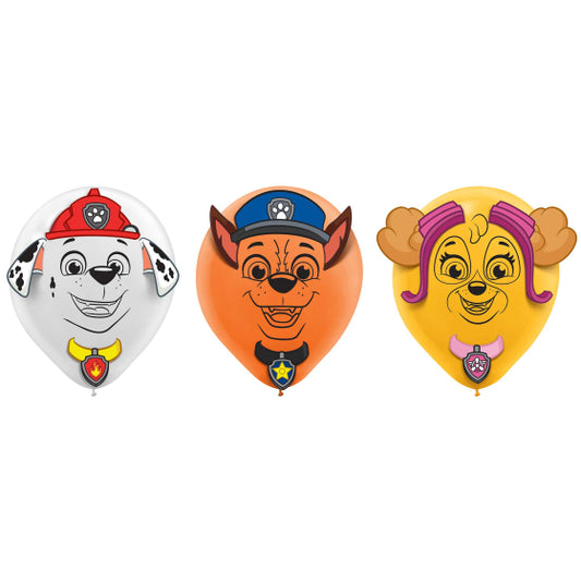 Paw Patrol Adventures 30cm latex balloons with paper adhesive add-ons, Paw Patrol party balloons, Chase, Marshall, Skye balloons, kids’ party supplies, balloon decorations, Paw Patrol-themed party décor.