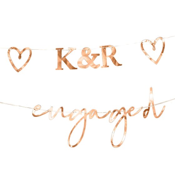 customised engaged bunting, engagement party banner with initials, rose gold engagement decorations, personalised engagement bunting, engaged bunting with hearts, wedding decoration ideas, custom engagement banner, rose gold twine party decorations, engagement backdrop decor, bridal shower engagement banner, engagement celebration decor, personalised wedding decorations, unique engagement party banner, romantic engaged bunting, custom initials party decor, rose gold heart bunting, engagement party decor