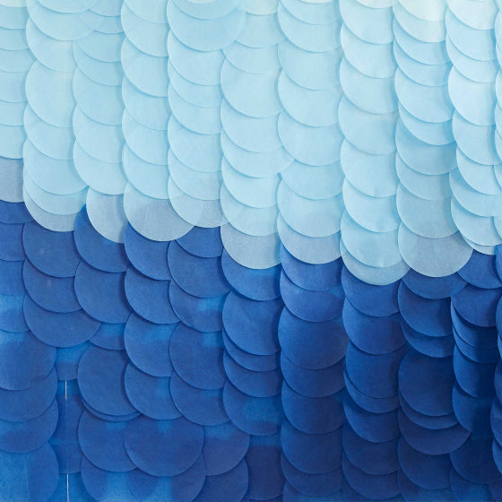 Ginger Ray blue ombre backdrop, tissue paper disc backdrop, 2m x 2m blue ombre backdrop, Ginger Ray party supplies, wall decoration backdrop, blue event backdrop, party backdrop for birthdays, baby shower wall decor, wedding photo backdrop, ombre tissue paper strands, hanging party backdrop, blue gradient backdrop, Ginger Ray event decor, photo corner backdrop, blue disc wall decoration, tissue paper party decor, 2m event backdrop, Ginger Ray tissue paper decor, party supplies Australia, hanging backdrop fo
