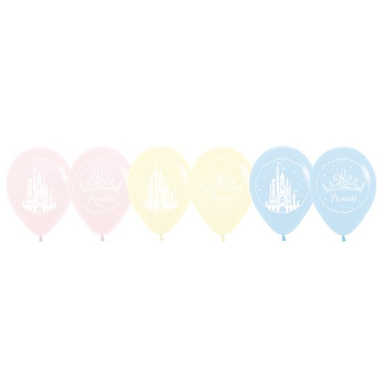 Disney Princess latex balloons, princess birthday balloons, pastel balloons, Disney Princess party, balloon pack, birthday decorations, princess castle balloons, crown print balloons, helium balloons, air fill balloons.