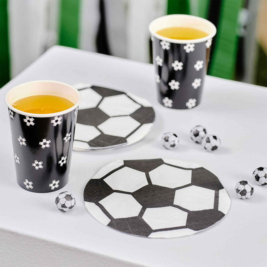 soccer shaped napkins, soccer ball napkins, soccer party napkins, disposable soccer napkins, 14.5cm round napkins, kids soccer party tableware, sports theme napkins
