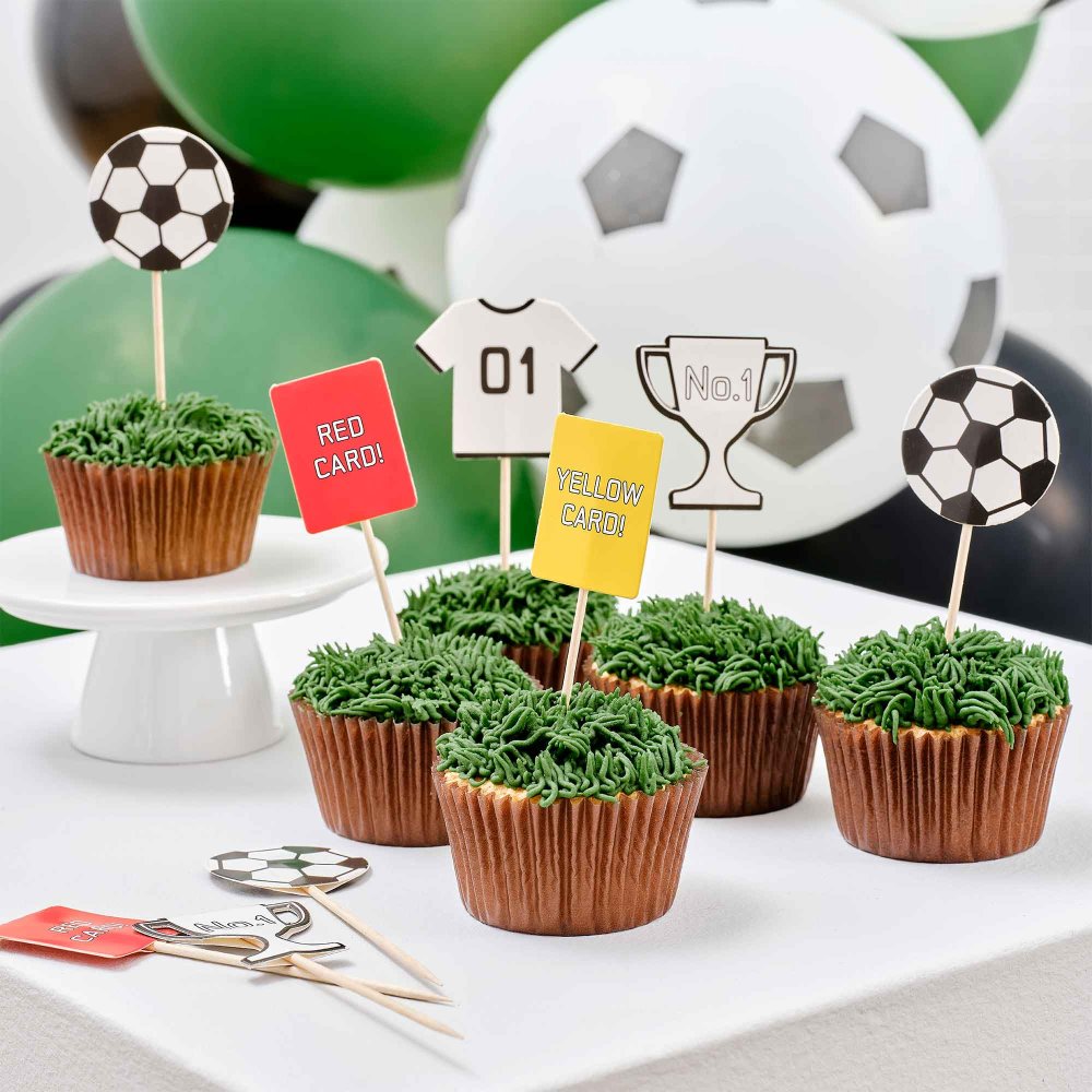 Football cupcake toppers, soccer cupcake decorations, football party toppers, football themed toppers, cupcake toppers for soccer parties, Ginger Ray cupcake toppers, soccer birthday party toppers, football party supplies, cake toppers for soccer parties, football cupcake accessories, soccer themed cupcake toppers.