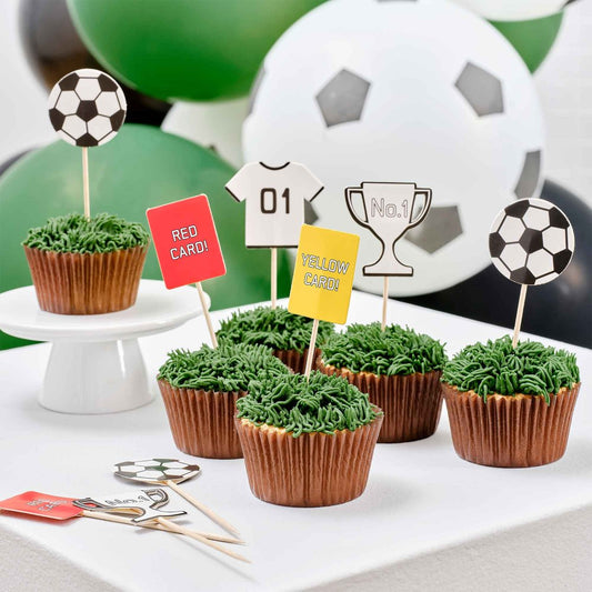 Football cupcake toppers, soccer cupcake decorations, football party toppers, football themed toppers, cupcake toppers for soccer parties, Ginger Ray cupcake toppers, soccer birthday party toppers, football party supplies, cake toppers for soccer parties, football cupcake accessories, soccer themed cupcake toppers.