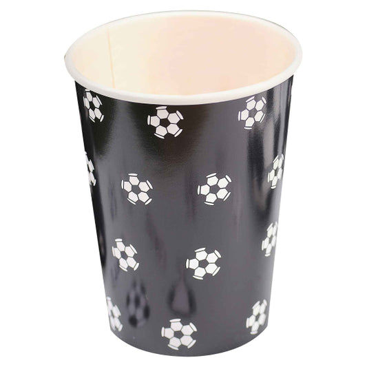soccer party cups, kids soccer cups, disposable soccer cups, paper soccer cups, soccer themed cups, 8 pack paper cups, kids party cups, soccer party supplies